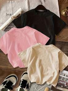 Una camiseta casual para mujer, de cuello redondo, manga corta, corte holgado, con estampado de paisajes, perfecta para el verano. - Negro - Ver 2