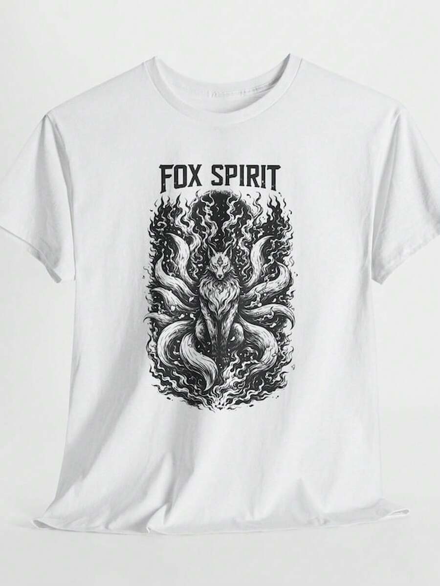 Fox Spirit S1Hirt, KI1Une Fox Graphic T1EE, J1apanese Mythology Fox T1S1Hirt, J1apanese Tattoo StY1Le Fox Spirit Design. - 白色 - 查看 1