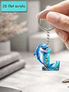 2D Flat Acrylic Keychain, Dolphin Letter Keychain, Novelty Keychain, 26 Letters, Dolphin, Marine Life, Keychain Accessories, Fashion Accessories, Suitable For Various Occasions Matching Keychain - Dolphin - View 10