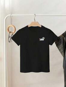 Camiseta casual de mujer con bordado de perro salchicha, verano |   Diseño exquisito |   Suelto y cómodo |   Fácil de combinar | - Negro - Ver 3