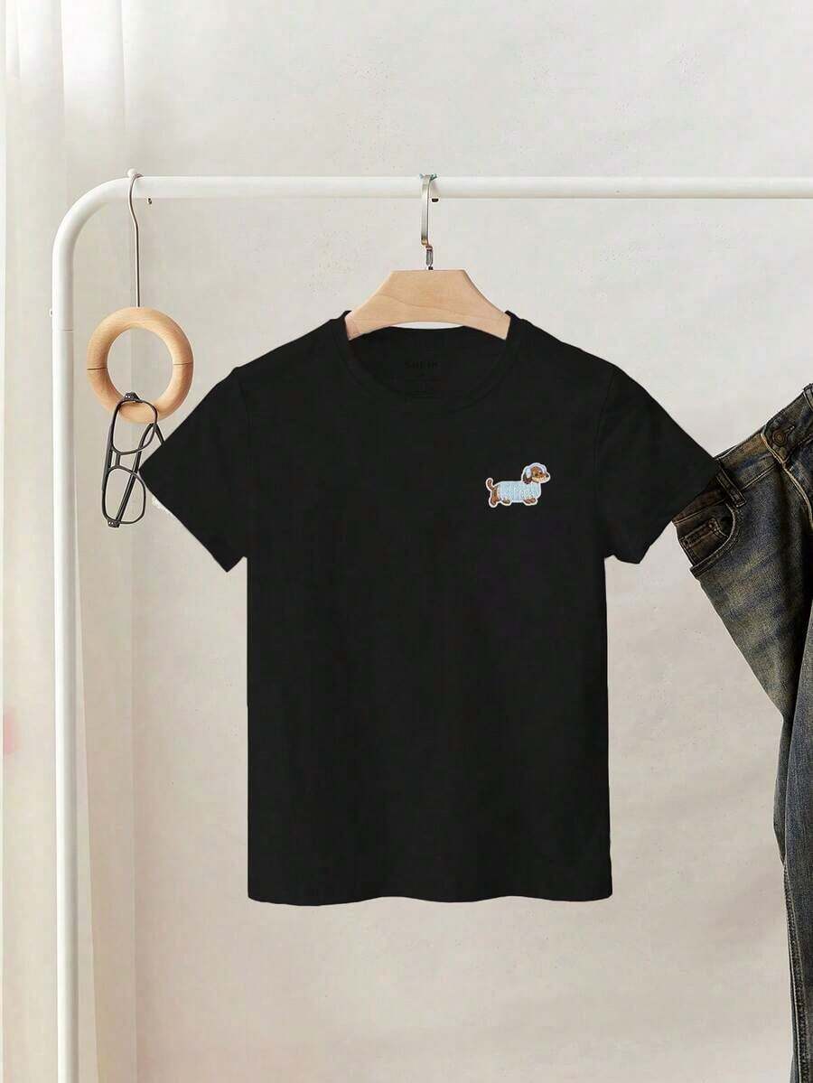 Camiseta de mujer de manga corta y cuello redondo con bordado casual de perro salchicha, versátil woman Todo tipo de impresiones, chaqueta, camiseta de cuello redondo, casual, para oficina, para viajar, muy popular, viento deportivo, estampado/patrón, camiseta de algodón 100%, camiseta casual, cómoda, suave, transpirable The latest popular bestseller - Multicolor - Ver 1