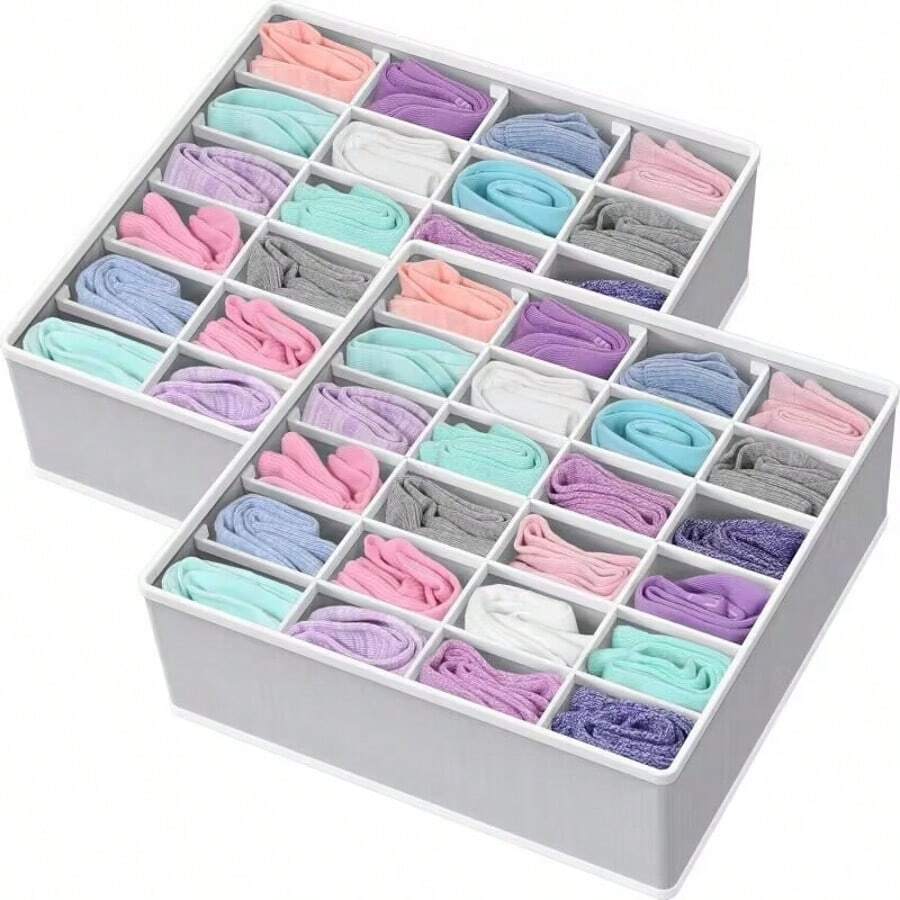 1pc Underwear & Socks Drawer Organizer Box, White, 20 Compartments Fabric Storage Box For Underwear, Socks And Clothing - View 1
