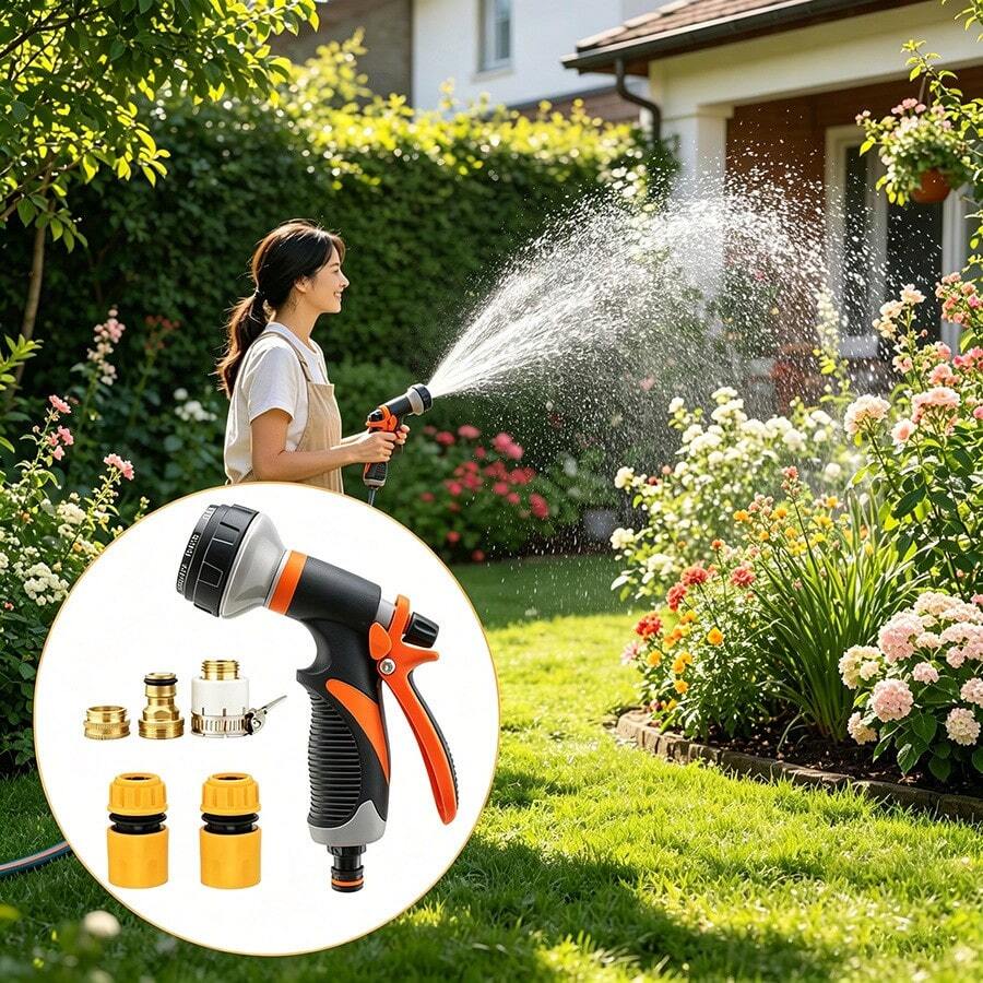 1pc ABS Spray Nozzle, Multi-Functional High Pressure Car Wash Sprayer, Garden Watering, Pet Bathing, 8 Adjustable Spray Patterns, Water Flow Control - A - View 1