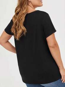 Talla Grande, Camiseta de Mujer Talla Grande con Estampado de Letras TEAM JESUS - Blusa Casual de Manga Corta Oversize con TEAM JESUS, Cuello Redondo para Verano - Lavable a Máquina - Camiseta de Algodón Cómoda - Negro - Ver 3