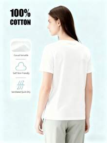 Camiseta de Mujer con Estampado de Palma Tropical y Atardecer, Cuello Redondo Suave, Camiseta Casual Transpirable Blanca, Adecuada para Vacaciones en la Playa, Lavable a Máquina, Ropa de Verano para Uso Diario, Camiseta con Estampado de Atardecer "Es Mi Ropa de Vacaciones para Mujer", Estampado de Alta Calidad - Estilo Urbano Vintage, Camiseta Unisex de Algodón Suelto de Manga Corta con Cuello Redondo. - Blanco - Ver 2