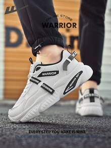 WARRIOR 勇士舒适街头风厚底男鞋，春夏舒适跑步鞋，简约休闲时尚运动鞋，四季皆宜，耐磨耐穿，适合全天穿着的训练鞋。 - 白/黑 - 查看 5