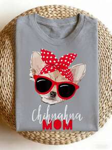 Camiseta Chihua Hua Dog Mom, Camiseta de Cuello Redondo con Aplique de Perro con Gafas, Camiseta Casual de Manga Corta para Todas las Temporadas, Tejido de Punto con Transferencia de Calor Unisex, Corte Regular - Tallas S-Xxxl.jpg1 - Negro - Ver 7