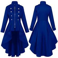Halloween Retro Long Coat With Irregular Hem In Multiple Colors And Sizes - 230830 Zippered Trench Coat (Blue) - View 9