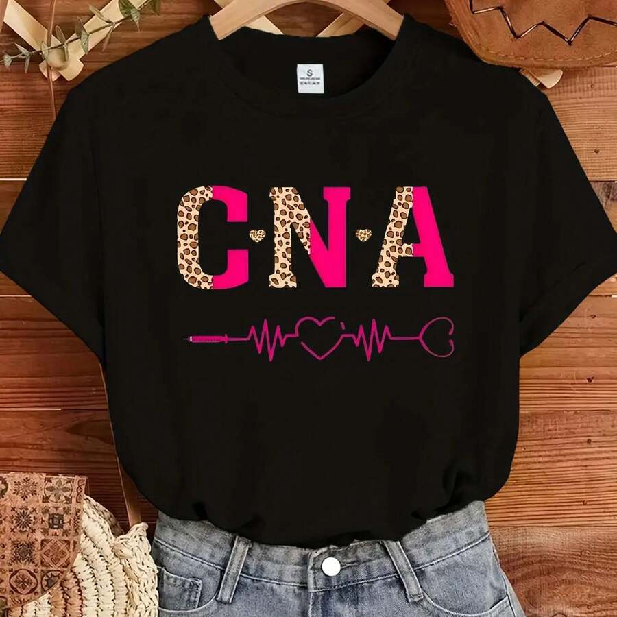 Essential Fclothes Women With T-Shirts, Comfclothestable In All Seasons, Soft Round Neck And Fashionable Print. - Black - View 1