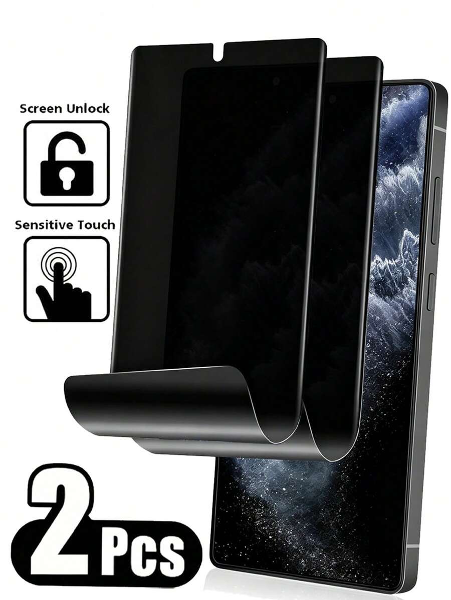 2 قطعة واقي شاشة الخصوصية ل- Galaxy S23 S22 Ultra/ Note 14 13 Pro+ 4G 5G/Honor [ البصمة] [فيلم TPU مرن مضاد للتجسس] [تركيب سهل بدون فقاعات] [مضاد للتجسس] [زجاج غير مقسى] - الأسود - مشاهدة 1
