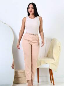 Women's Tailored High-Waisted Dress Pants - Màu be - Xem 6