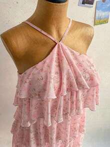 Nuevo vestido elegante y romántico para invitados de boda, de unicolor, con espalda descubierta, multicapa con volantes de gasa, minivestido, adecuado para estilo bohemio, boho, flores románticas, vacaciones, fiestas florales, citas, San Valentín, - Multicolor - Ver 6