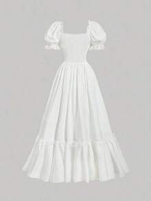 MOD Vestido largo de encaje blanco con volantes estilo victoriano vintage, vestido de fiesta, vestido de graduación, con exquisita mano de obra - Blanco - Ver 5