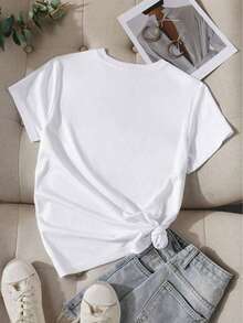 Women's Round Neck Short Sleeve T-Shirt With Money Print For Spring And Summer. - White - View 2
