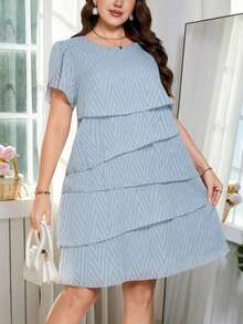 Reflora Vestido de moda con cuello redondo, mangas con volantes y estampado floral para mujer de talla grande - Azul - Ver 2