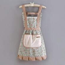 1pc Women's Kitchen Apron, Easy To Wipe, Fashionable Princess Style Cooking Apron, Floral Pattern Bib Apron, Oil & Stain Resistant Princess Dress Style - Multicolor - View 15