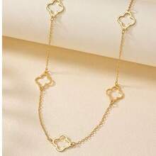 1pc Elegant Delicate Long Hollow Clover Flower Necklace, Fade-Resistant & Hypoallergenic For Women, Versatile Fashion Accessory Suitable For Daily Wear, Banquets, Parties, Birthdays, Graduations, Mother's Day, Valentine's Day Gifts, All Seasons - Gold - View 2