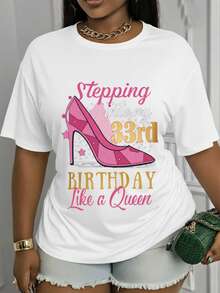 Camiseta de manga larga casual para mujeres, celebrando el cumpleaños 33rd, con un estampado como la reina, cuello redondo, hecho de tela elástica, elegante, cómodo y versátil para todas las estaciones, perfecto para el uso diario - Blanco - Ver 2