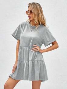 Holidaya Vestido de muñeca con dobladillo de volantes y puños enrollados, atuendo de playa de vacaciones - Gris Claro - Ver 1