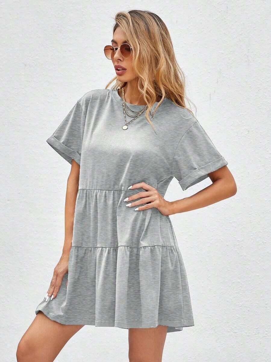 Holidaya Vestido de muñeca con dobladillo de volantes y puños enrollados, atuendo de playa de vacaciones - Gris Claro - Ver 1