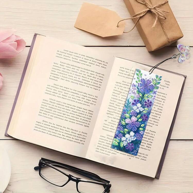 Bộ 3 chiếc đánh dấu trang tranh đính đá tự làm - Thiết kế hoa, trang trí khảm nhiều màu sắc - Xem 1