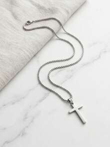 1pc Stainless Steel Cross Pendant Necklace, Unisex Daily Wear Jewelry, Best Gift - Multicolor - View 10