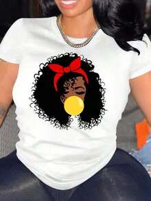 Camiseta de manga corta con cuello redondo y estampado gráfico - Blanco - Ver 1