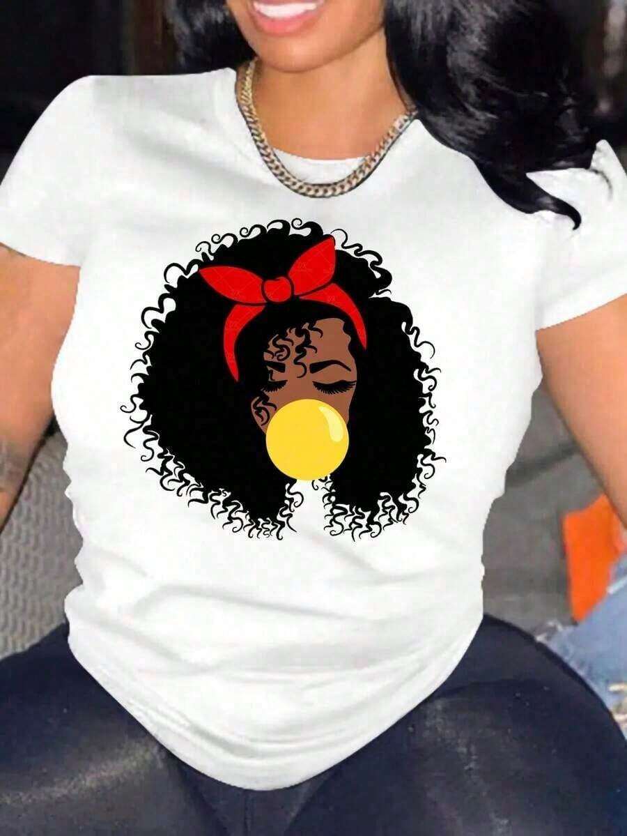 Camiseta de manga corta con cuello redondo y estampado gráfico - Blanco - Ver 1