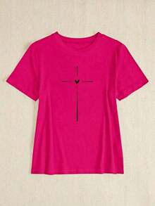 1 pieza de camiseta casual de manga corta con estampado de corazón, camisetas gráficas para mujer, 180g 100% algodón, los diseños están completamente impresos. Unisexo. - Negro - Ver 9