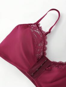 1pc Women's Casual Wireless Lace Bra With Adjustable Straps, Sexy & Breathable - Red - View 8