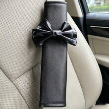 2件套汽车安全带皮革肩垫套，可爱蝴蝶结装饰汽车配件，女士汽车内饰装饰套装 - A - 查看 17