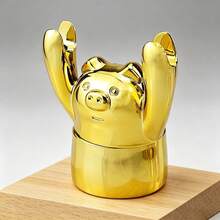 1 pieza Molinillo de cerdo con baño de oro, molinillo de cerdo portátil manual con disco de metal de 4 capas, herramienta de escritorio personalizada - Ver 1