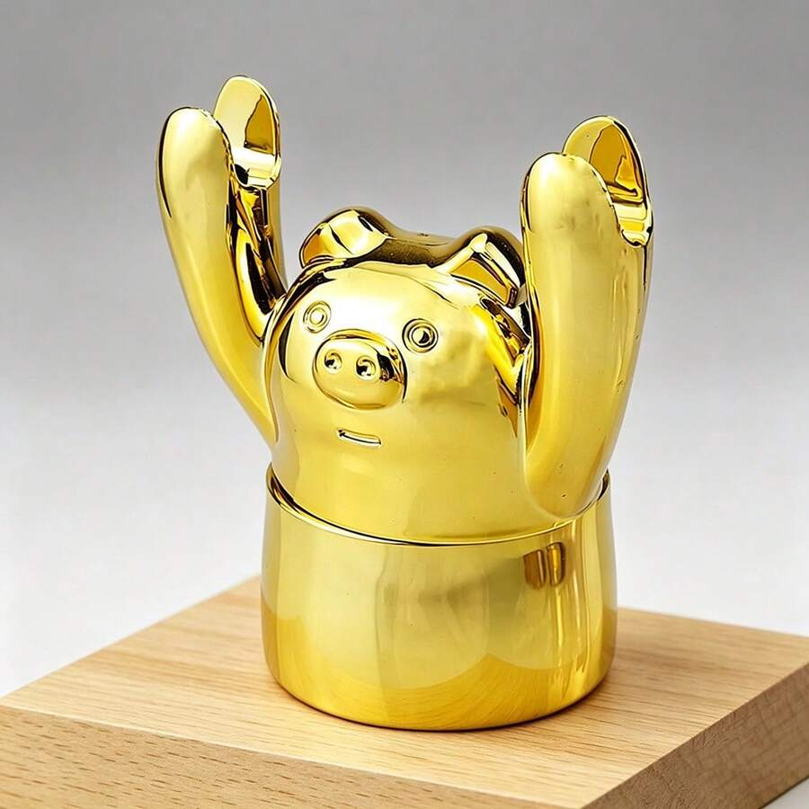 1 pieza Molinillo de cerdo con baño de oro, molinillo de cerdo portátil manual con disco de metal de 4 capas, herramienta de escritorio personalizada - Ver 1
