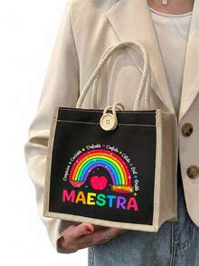 時尚女款手提包，彩虹圖案與「Maestra」印花 - 教師節或開學禮物的完美選擇。多功能購物袋、托特包、旅行盥洗包、便攜化妝包、沙灘包；適用於辦公室、學校、度假、聚會，也適合作為生日禮物、旅行紀念品、節日禮物、婚禮配件 - 彩色 - 查看 11