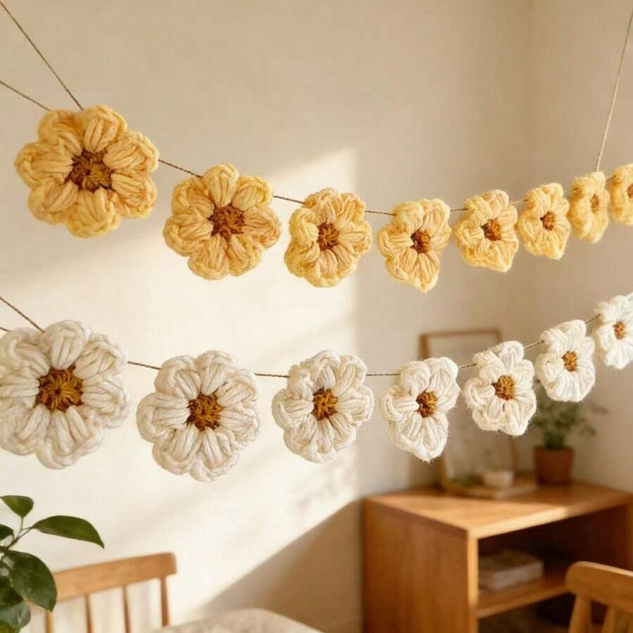 1 Piece Hand Woven White Daisy Wreath Set -8 Pieces Set For Home Wall Decoration, Farmhouse Countryside Style Front Door Decoration - Multicolor - View 1