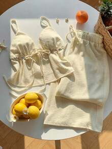 casual de 2 piezas de mujer con rayas tejidas, para primavera/verano - Blanco - Ver 8
