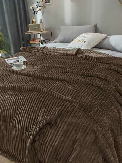 1 Peça Cobertor Listrado em Tom de Café Escuro, Cobertor Fofinho e Aconchegante para Sofá, Cama, Lavável em Máquina, Adequado para Quarto, Quarto de Hóspedes, Todas as Estações