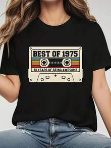 1 pieza de camiseta gráfica retro vintage de 1975 para mujer - Diseño de "50.16 metros" y "50 años siendo increíble", negra con rayas multicolor, tela suave y transpirable, ropa casual, regalo de cumpleaños y vacaciones para mujeres y adolescentes, camiseta estilo Y2K. - Blanco - Ver 10