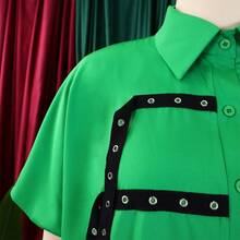 Vestido camisero midi holgado 2026 con solapa y manga corta - Verde - Ver 7