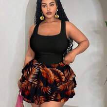 Slayr Vintage Leopard Print Plus Size 2 Pieces Set, Suitable For Vacation, Music Festival - Multicolor - Ver 2