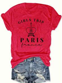 Top Casual de Talla Grande con Mangas Cortas y Estampado de Letras, Adecuado para Verano y Primavera, Ropa de Talla Grande para Mujer. - Rojo - Ver 6