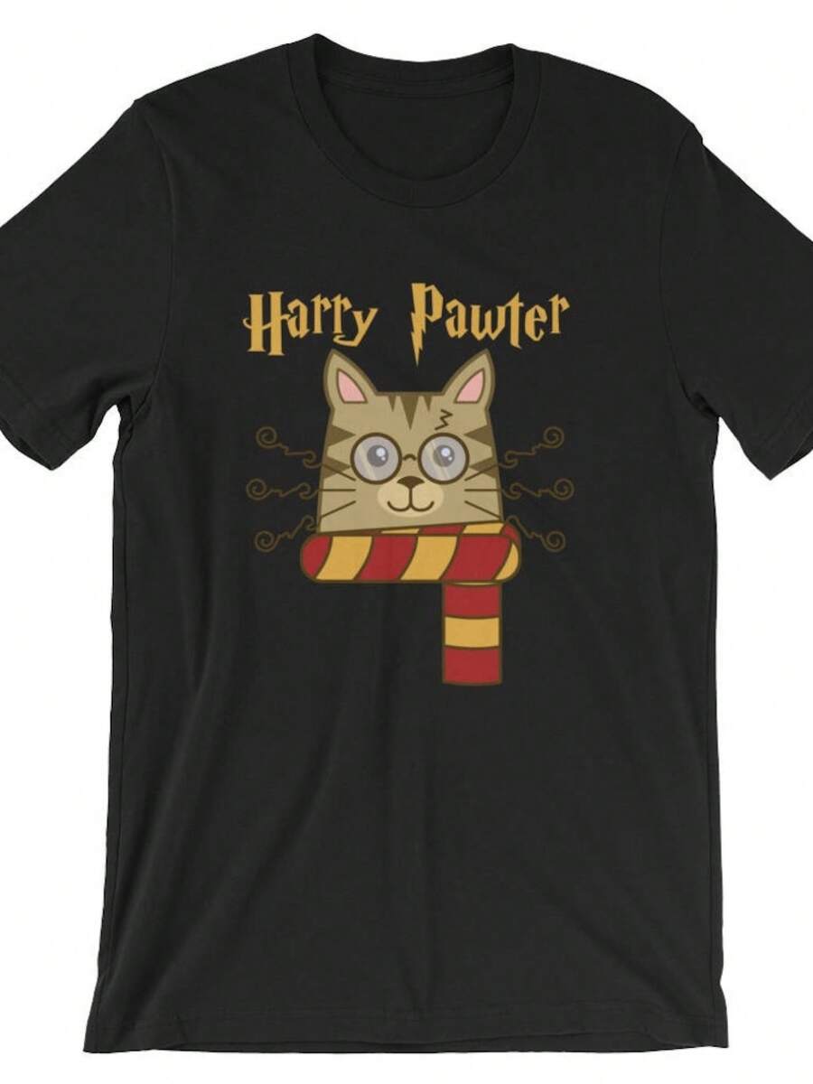 Harry Pawter T-Shirt With Cute Kitten Design - 黑色 - 查看 1
