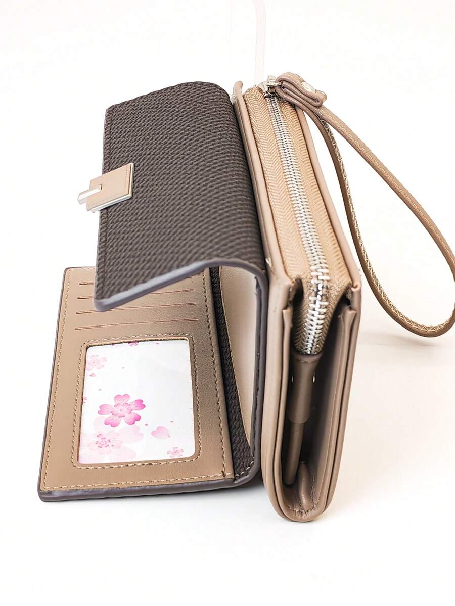 New Ladies Short Folding Wallet, Soft PU Zipper Multi-Function Large-Capacity Card Clip Coin Purse, Exquisite High Quality Fashion Simple Casual Wallet - Coffee - View 1