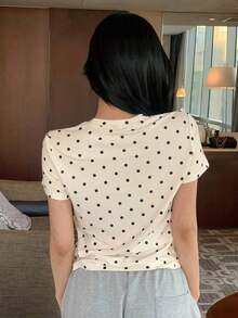 Envío gratis, entrega local enéxico, entrega en 4 días.Camiseta básica de cuello redondo, estilo preppy. - Albaricoque 2 - Ver 2