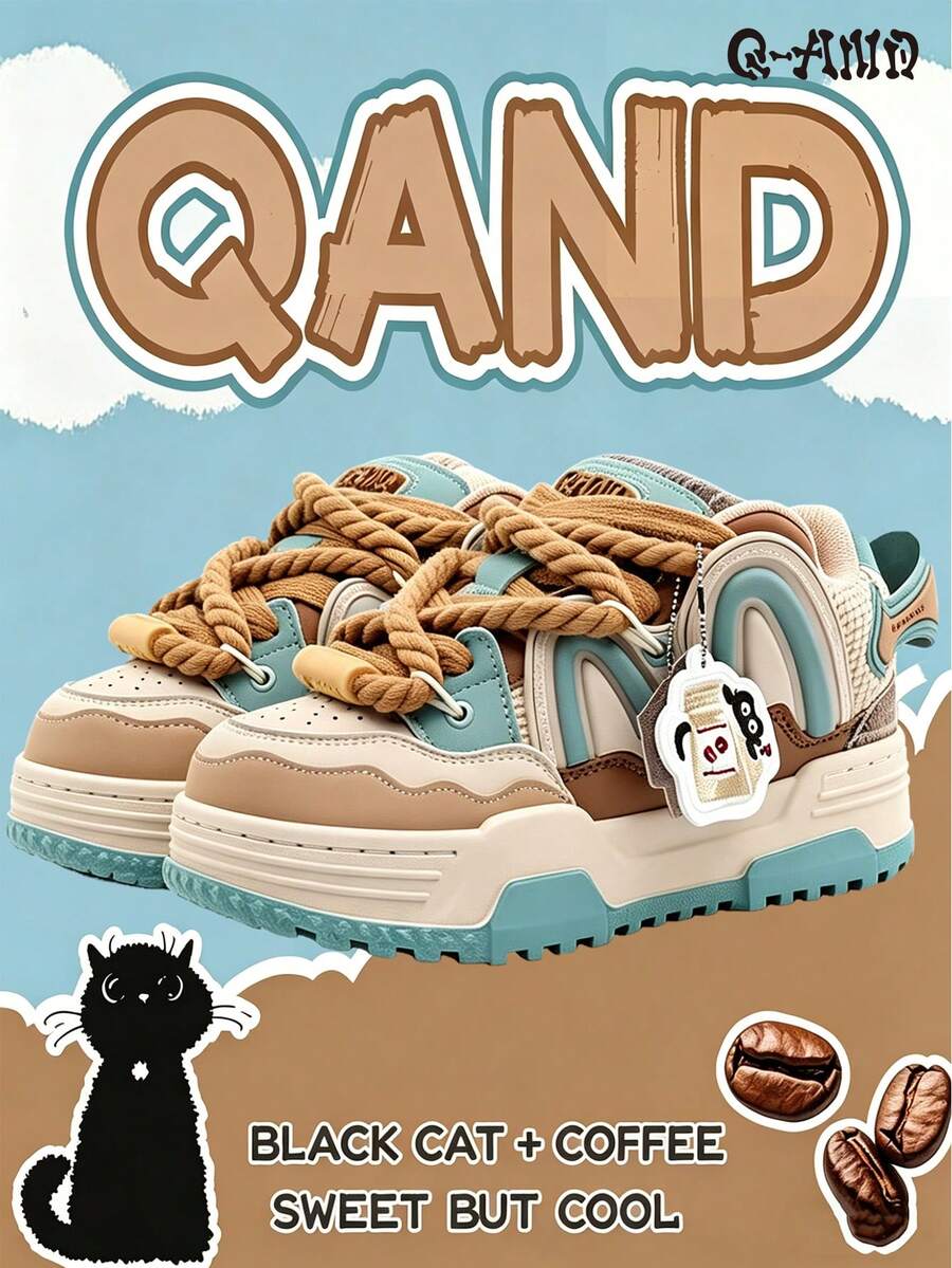 2026 New Q-AND Green Lace-Up Thick-Soled Platform Sneakers, 5cm Height Increase, Unisex Sporty Casual Shoes With Pendant Decoration, Suitable For Outdoor, Holidays, Gifts, Unique Design