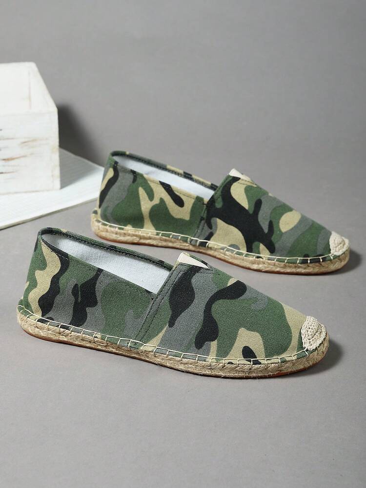 1 Pair Camouflage Casual Canvas Shoes With Woven Trim, Suitable For Indoor, Outdoor, Vacation In Summer And Spring - Multicolor - View 14