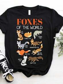 Zorros del Mundo T1S1Hirt, Rojo, rtico, Gris, Fennec, Bengala, rabe, T1ibetano, Zorros S1wift, Animales Adorables Adorables EduC1Ational Rega1lo S1Hirt, - Negro - Ver 2