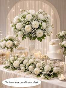 Bộ 30/21/10 bông hoa mẫu đơn nhân tạo kết hợp với hoa baby's breath, tự làm bó hoa cưới, trang trí phông nền tiệc cưới, trang trí bàn tiệc, cắm hoa, trang trí nhà cửa, trang trí sân vườn, hoa nhân tạo, hoa sân vườn sống động như thật. - hoa giả - Xem 3