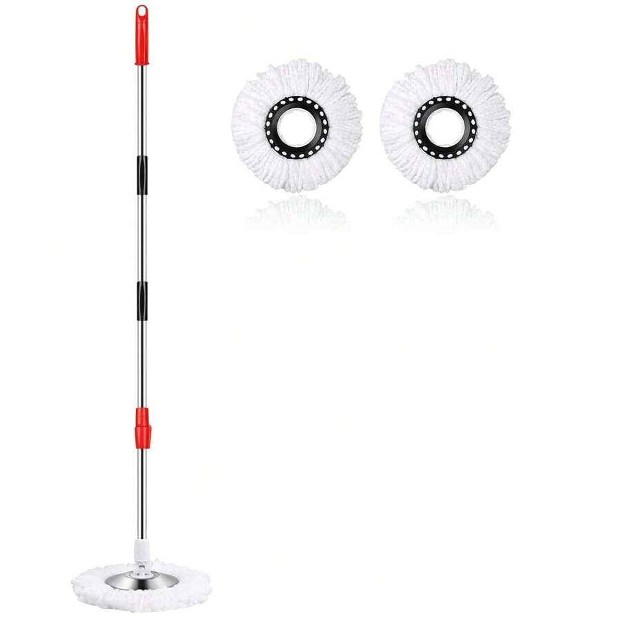 Spin Mop And 2 Microfiber Mop Replacement Heads, 61" Stainless Steel Adjustable Handle For Floor Cleaning - trắng - Xem 1