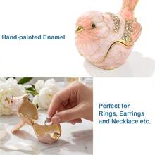 Mini Bird Trinket Box, Vintage Metal Enameled Bird Figurine, Rings Earrings Small Jewelry Box Decorative Hand-Painted Collectible Animal Statue Gift For Girls Women, Pink/Blue - 粉色 - 查看 3